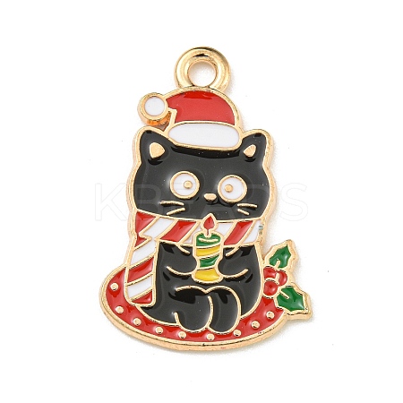 Christmas Kitten Alloy Enamel Pendants X-ENAM-I060-02D-1