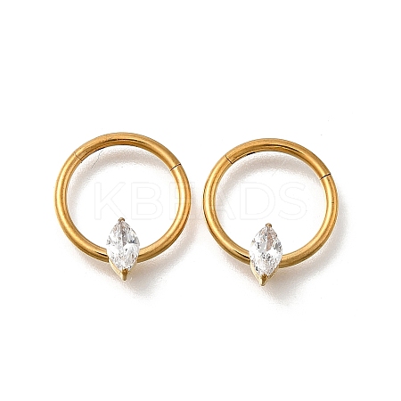 304 Stainless Steel Clear Cubic Zirconia Horse Eye Hoop Nose Rings AJEW-D306-13G-1