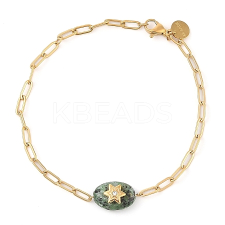 Natural African Jade 304 Stainless Steel Bracelet for Women BJEW-Z070-01G-03-1