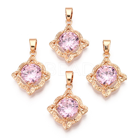 Brass Micro Pave Pink Cubic Zirconia Pendants KK-L208-02G-1