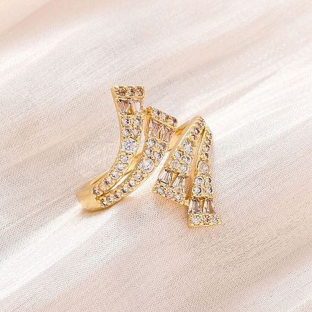 Brass Micro Pave Clear Cubic Zirconia Cuff Rings for Women RJEW-U043-11G-1