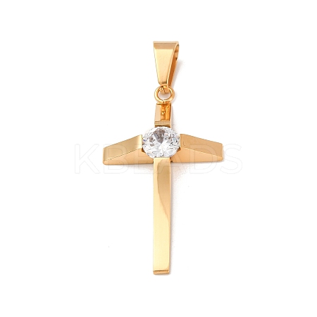 304 Stainless Steel Micro Pave Cubic Zirconia Charms STAS-P421-09G-1
