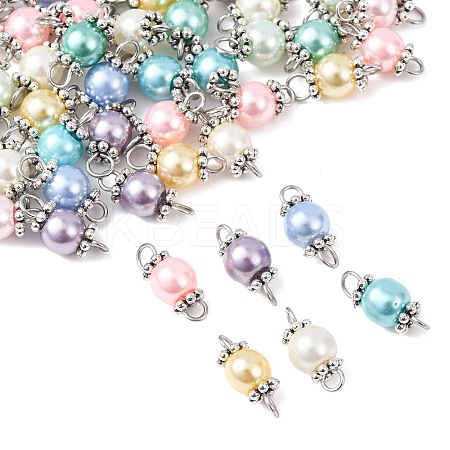 90Pcs 9 Colors Baking Paint Pearlized Glass Pearl Round Connector Charms PALLOY-TA0002-50-1