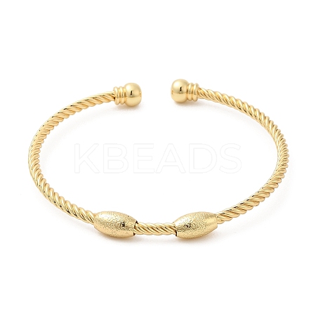 Rack Plating Brass Oval Beaded Cuff Bangle for Women BJEW-M298-13G-1