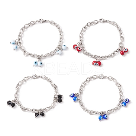 Synthetic Gemstone Evil Eye Charm Bracelet BJEW-F431-09P-1