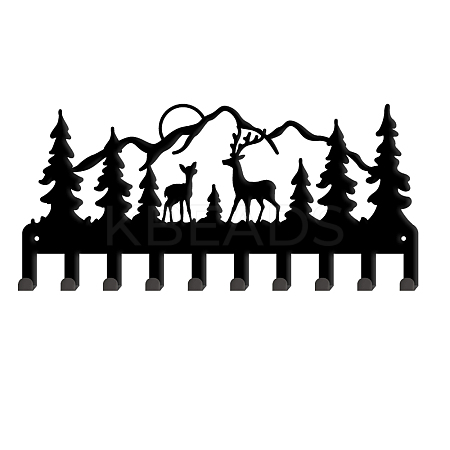 Christmas Reindeer & Forest Iron Wall Mounted Hook Hangers HJEW-WH0018-071-1