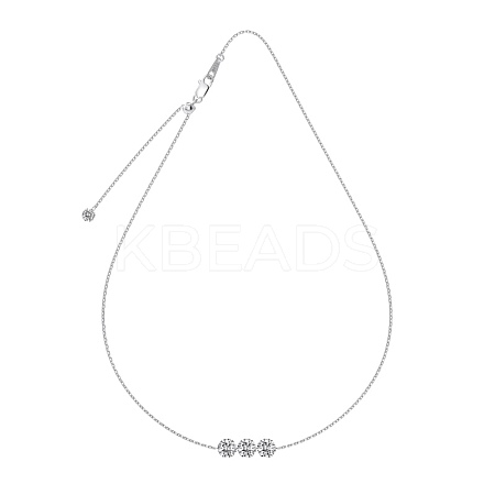 Clear Cubic Zirconia 3 Flat Round Link 925 Sterling Silver Cable Chain Necklaces for Women NJEW-S457-08P-1