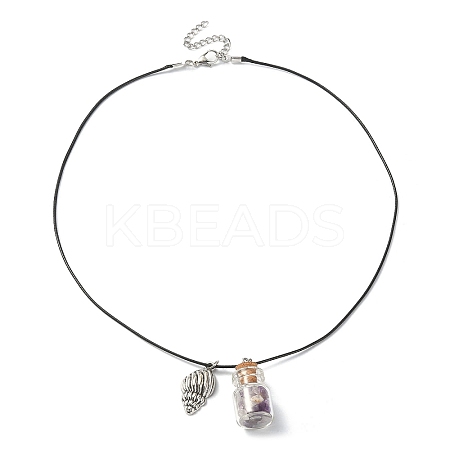 Glass Bottle & Alloy Shell Pendant Necklace NJEW-FZ00016-1
