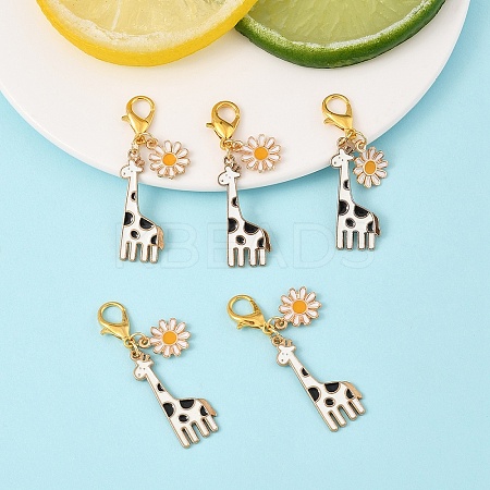 5Pcs Giraffe Alloy Enamel Pendant Decoration HJEW-YW00094-03-1