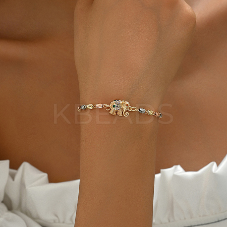 French Classic Style Brass Micro Pave Clear Cubic Zirconia Elephant Link Bracelets for Women JM7505-4-1