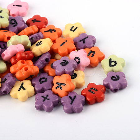 Opaque Acrylic Flower Horizontal Hole Letter Beads SACR-Q126-06-1