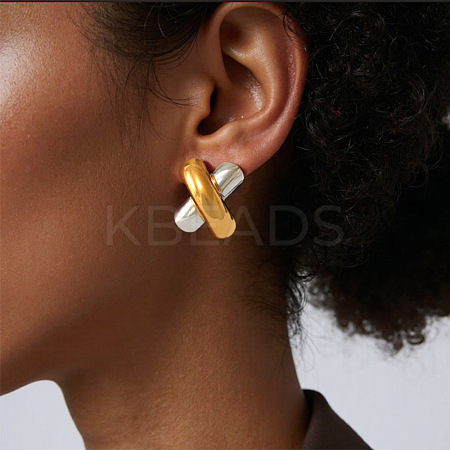 Two Tone 304 Stainless Steel Stud Earrings for Women AL8975-1