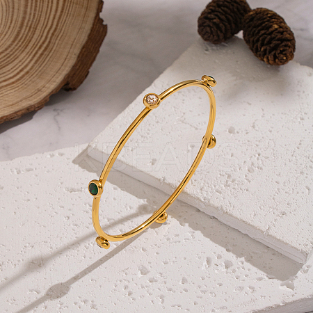 Chic 304 Stainless Steel Pave Cubic Zirconia Bangles for Women LS-HT2221-2-1