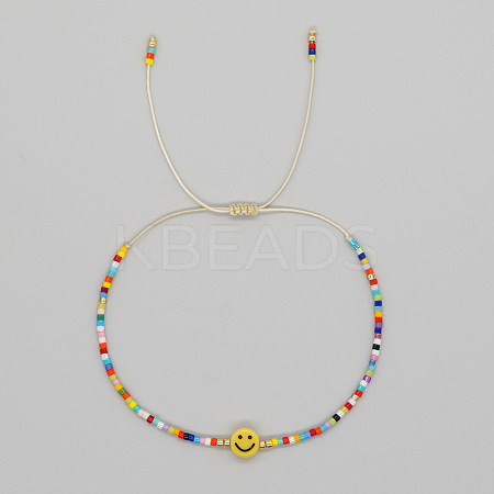 Smiling Face Glass Seed Bead Braided Bracelets for Women EQ4950-6-1