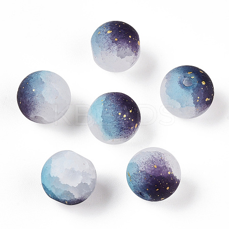 Frosted Baking Paint Crackle Glass Beads with Glitter Powder LS-X1-DGLA-T004-01J-1