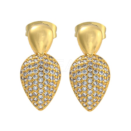Teardrop Brass Pave Cubic Zirconia Dangle Stud Earrings for Women EJEW-N054-43G-1
