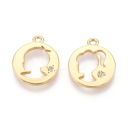 Brass Micro Pave Clear Cubic Zirconia Pendants KK-T078-09G-02-1