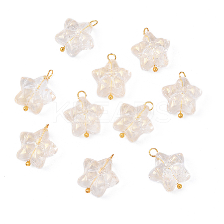 10Pcs Star with Bowknot Glass Pendants PALLOY-YW00059-07-1