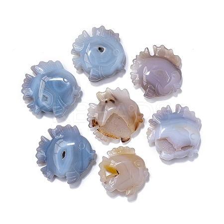 Natural Agate Geode Carved Healing Fish Figurines PW-WG92133-01-1