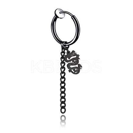 304 Stainless Steel Dragon with Tassel Dangle Clip-on Earrings DRAG-PW0001-80A-B-1