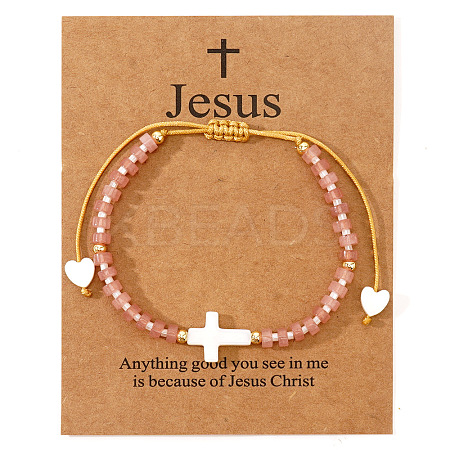 European American Natural Rose Quartz Beaded Braided Bracelets LS-VZ2609-7-1
