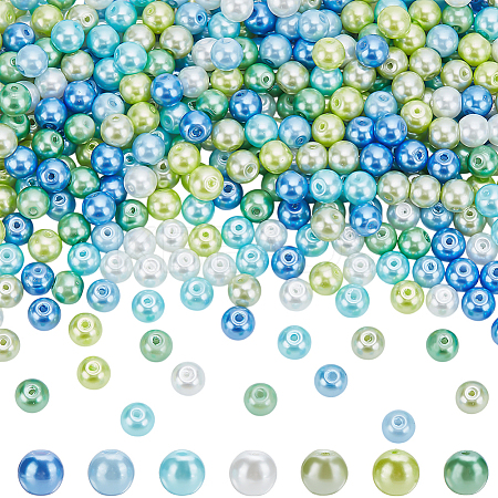 560Pcs 7 Colors Baking Paint Pearlized Glass Pearl Round Bead HY-AR0001-15B-1