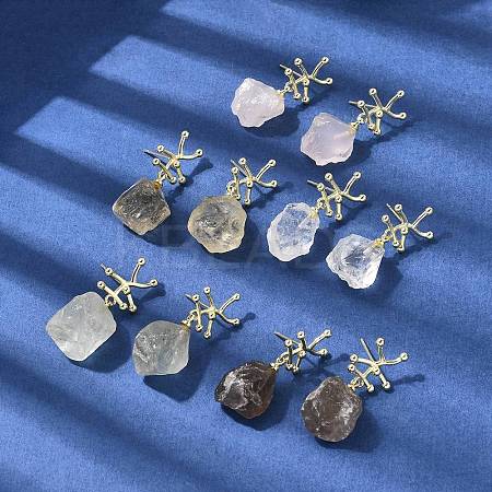 Brass Nuggets Dangle Stud Earrings EJEW-D345-01G-1