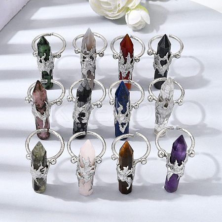 Natural & Synthetic Gemstone & Brass Cuff Rings for Women RJEW-G374-01P-1