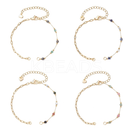 Handmade Faceted Round Gemstone Beads 316 Stainless Steel & 304 Stainless Steel Paperclip Chain Bracelet Making AJEW-JB01587-1