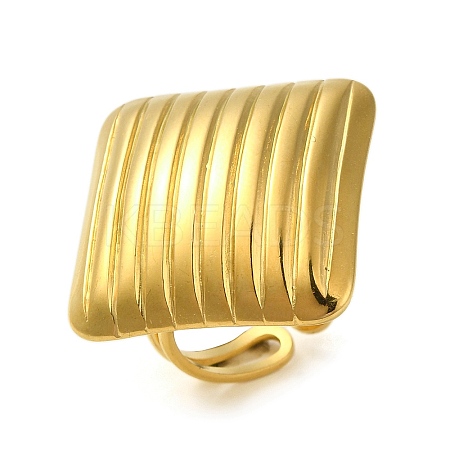 Ion Plating(IP) 304 Stainless Steel Stripe Rhombus Open Cuff Ring for Women RJEW-C083-09G-1