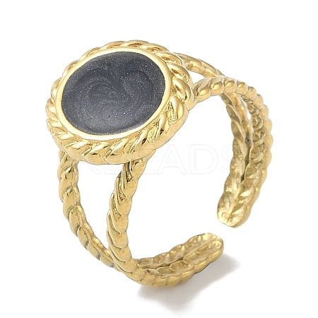 Ion Plating(IP) 304 Stainless Steel Enamel Oval Cuff Finger Rings RJEW-L107-060G-02-1