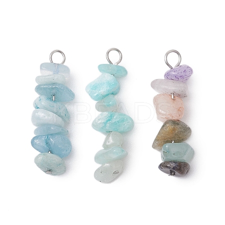 3Pcs Natural Aquamarine & Flower Amazonite & Synthetic Stone Chip Beaded Constellation Pendants PALLOY-JF03043-11-1