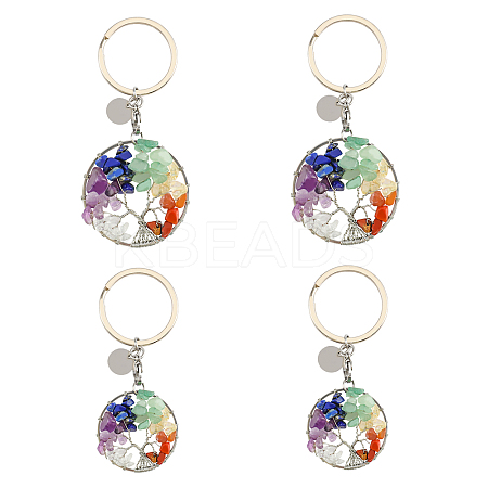 SUPERFINDINGS 4Pcs 2 Style Natural Mixed Stone Keychains KEYC-FH0001-13-1