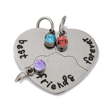 Best Friends Forever 201 Stainless Steel Rhinestone Connector Charms STAS-Q342-08B-P-1