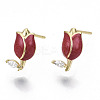 Brass Micro Pave Clear Cubic Zirconia Stud Earring KK-N232-118B-NF-1