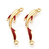 Brass Micro Pave Clear Cubic Zirconia and FireBrick Enamel Connector Charms KK-T074-68G-1