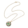 Glass Seed Beads & Shell Pearl Beaded Christmas Wreath Pendant 304 Stainless Steel Cable Chain Necklaces NJEW-MZ00121-4