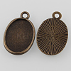 Tibetan Style Antique Bronze Alloy Flat Oval Pendant Cabochon Settings TIBEP-M022-06AB-NF-2