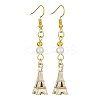 Alloy Enamel Eiffel Tower Dangle Earrings with Imitation Pearl Beaded EJEW-JE05422-01-1