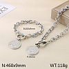 Flat Round with Tree of Life 304 Stainless Steel Pendant Necklaces & Charm Bracelets Sets FS-WG2A73C-05-1