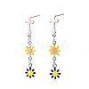 Cross with Flower Enamel Long Dangle Stud Earrings EJEW-N049-01B-2