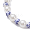 Handmade Flower Printed Porcelain Ceramic & ABS Plastic Imitation Pearl Beaded Stretch Bracelets for Women BJEW-JB12737-3
