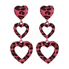 Heart with Leopard Print Alloy Tassel Stud Earrings EJEW-Z112-05G-2