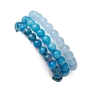 3Pcs Round Natural Blue Quartz & Dyed Quartz & Apatite & Pearl Beaded Stackable Stretch Bracelets Sets BJEW-JB12989-2