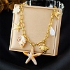 Acrylic Starfish & Natural Shell & Imitation Pearl Pendant 304 Stainless Steel Cable Chain Necklaces for Women NJEW-Z095-02G-1