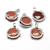 Flat Round with Dragon Platinum Tone Brass Synthetic Goldstone Pendants G-F228-24L-RS-1