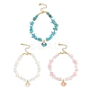 3Pcs 3 Styles Zinc Alloy Enamel Shell Shape Charm Round Shell Pearl & Dyed Synthetic Turquoise Starfish & Magnesite & Opalite & Natural Rose Quartz Chip Beaded Anklets AJEW-AN00735-2