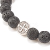 Natural Lava Rock Stretch Bracelet with Alloy Cross Coin BJEW-JB08192-03-4