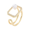 Rack Plating Rectangle Brass Micro Pave Cubic Zirconia Open Cuff Rings for Women RJEW-B064-01G-1