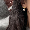 304 Stainless Steel and Glass-based Imitation Pearl Dangle Earrings for Women FS-WG0AE83-01-3